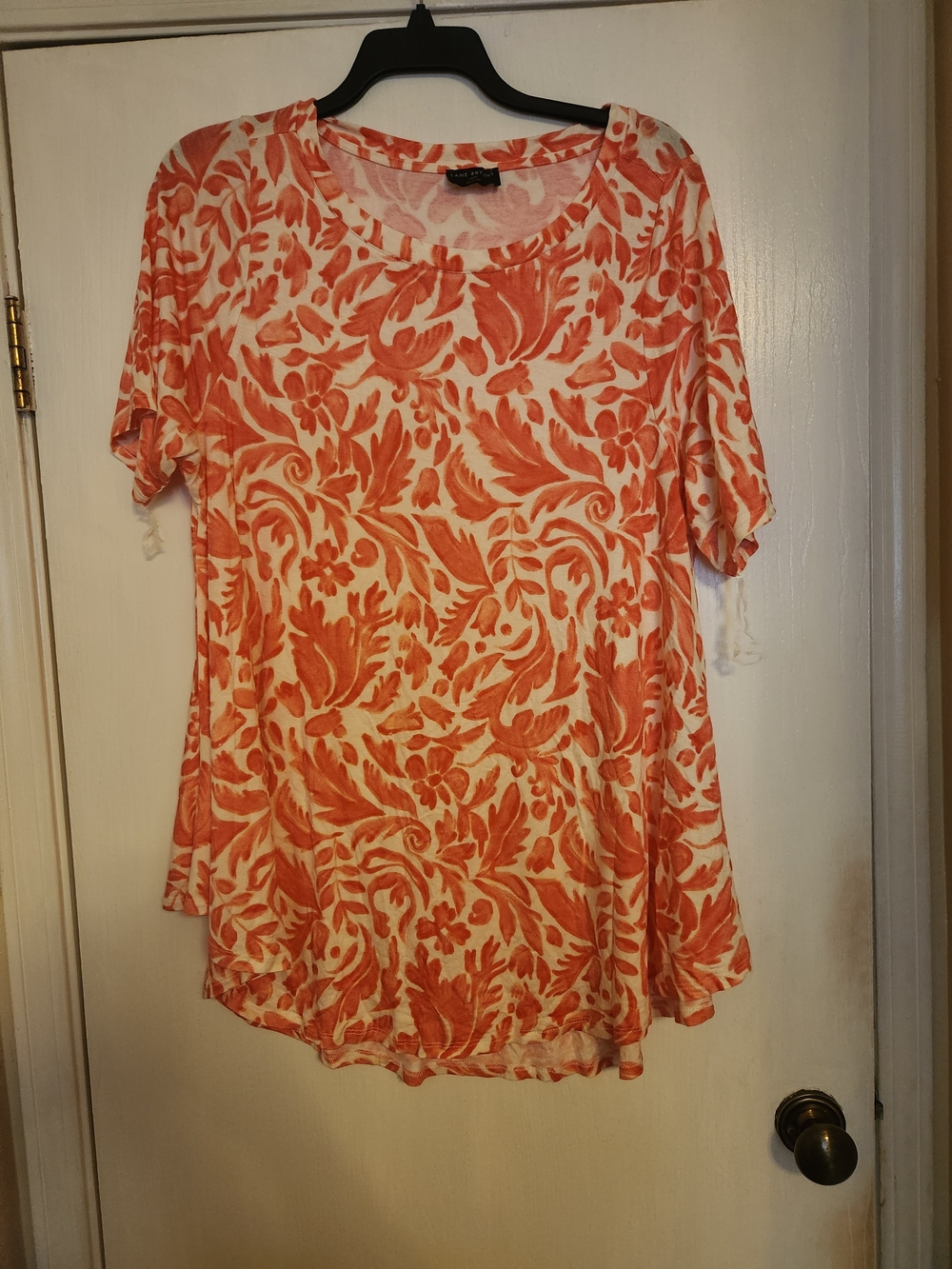 Lane Bryant Orange Floral Short Sleeve Tunic